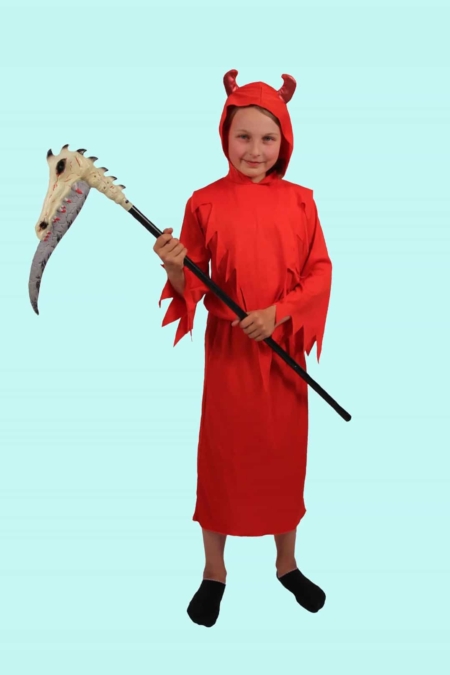 Kostüm Teufel Sensenmann Gr. 124 für Kinder. 12,- € für vier Tage. Zubehör inklusive – Chemnitzer Kostümverleih. H-22