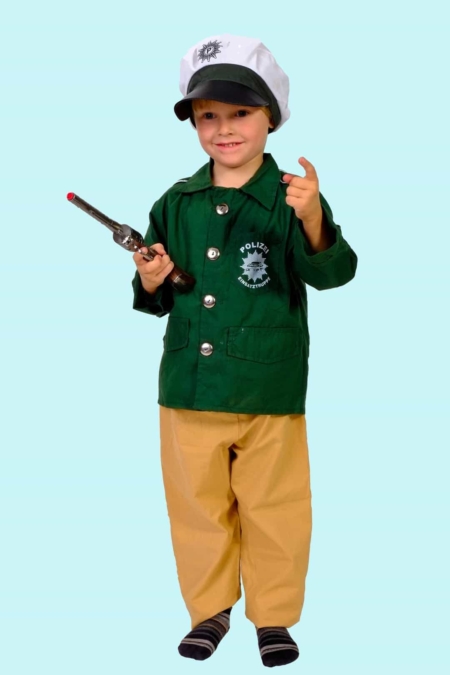 Kostüm Polizei Gr. 104 für Kinder. 12,- € für vier Tage. Polizist Major Franz. Zubehör inklusive. Chemnitzer Kostümverleih. B-2