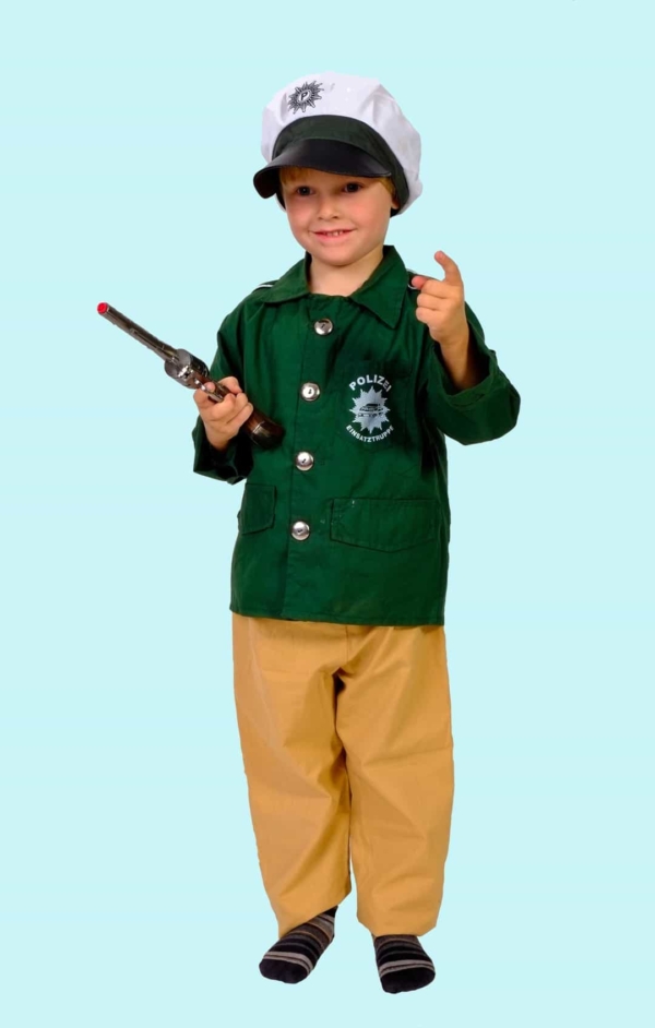 Kostüm Polizei Gr. 104 für Kinder. 12,- € für vier Tage. Polizist Major Franz. Zubehör inklusive. Chemnitzer Kostümverleih. B-2