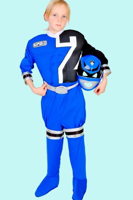 Kostüm Power Ranger blau. Gr.146 für Kinder. 17,- € für vier Tage. Zubehör inkl. – TV-37 - Chemnitzer Kostümverleih
