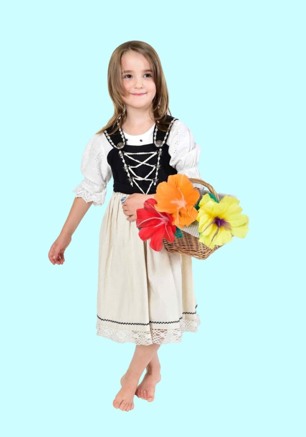 Kostüm Dirdl Trachtenkleid Gr. 104 für Kinder. 15,- € für vier Tage.Zubehör inklusive. Chemnitzer Kostümverleih. W-12