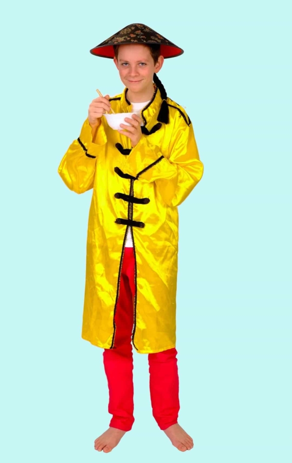 Kindermusical Felicitas Kunterbunt. Gr.146. Chinesenmantel gelb 12,- € für vier Tage. Zubehör inklusive – Chemnitzer Kostümverleih – W-35