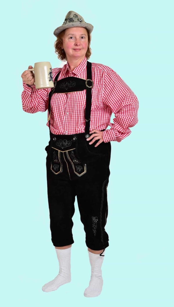 Kostüm Oktoberfest Ludwig Echt-Lederhose Gr. 50-54 für Erwachsene. 32,- € für vier Tage. Zubehör inklusive. Chemnitzer Kostümverleih. W-70