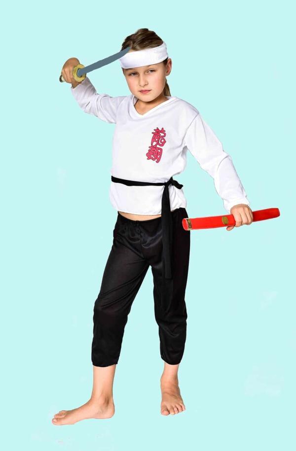 Kostüm weißer Samurai Gr. 134 für Kinder. 13,- € für vier Tage. Zubehör inkl. W-30- Chemnitzer Kostümverleih