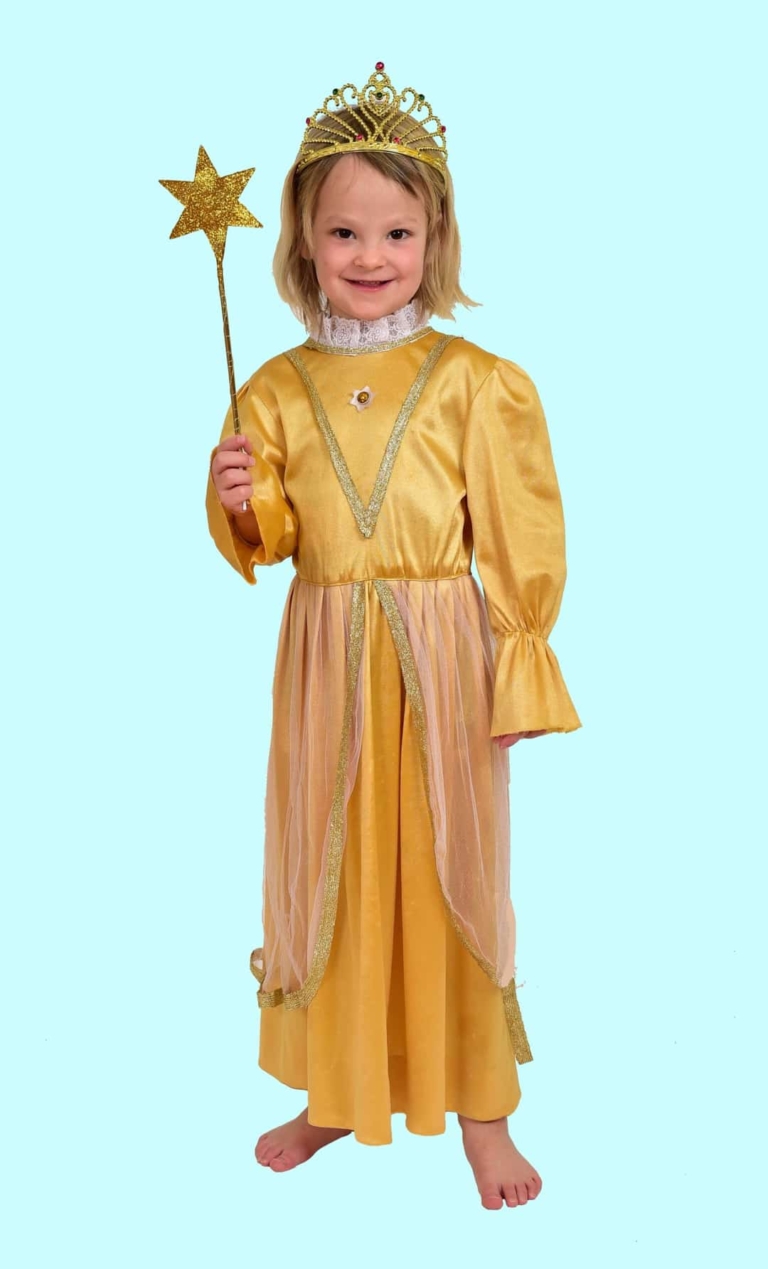 Prinzessin Kostüm Gr. 120 für Kinder. Goldmarie. 14,- € für vier Tage.  Zubehör inklusive - Kostümverleih Chemnitz - Kostüm P-29