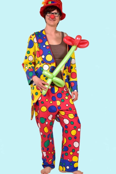 Kostüm Clown Clowning Blümchen Gr. 50 für Erwachsene. 18,- € für vier Tage. Zubehör inklusive. Chemnitzer Kostümverleih B-69