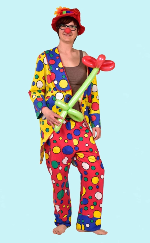 Kostüm Clown Clowning Blümchen Gr. 50 für Erwachsene. 18,- € für vier Tage. Zubehör inklusive. Chemnitzer Kostümverleih B-69