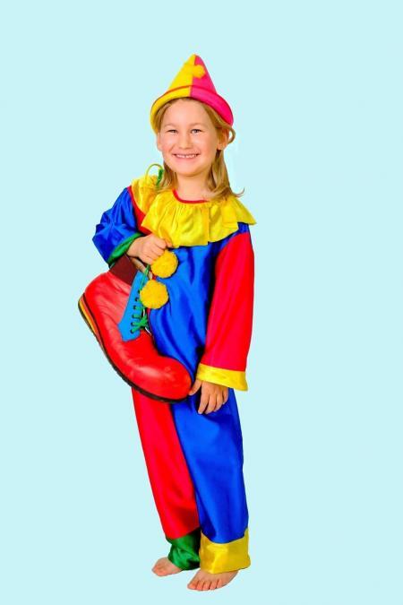 Kostüm Clown Farbenfroh Gr. 140 für Kinder. 13,- € für vier Tage. Zubehör inklusive. Chemnitzer Kostümverleih B-15