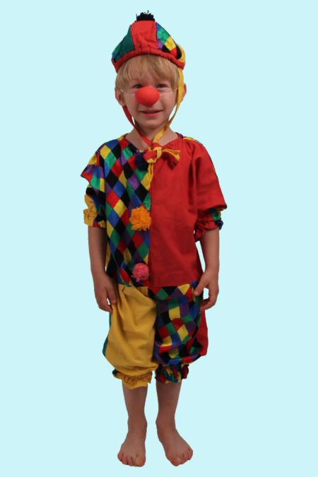 Kostüm Clown Theo Gr. 116 für Kinder. 9,- € für vier Tage. Zubehör inklusive. Chemnitzer Kostümverleih B-6