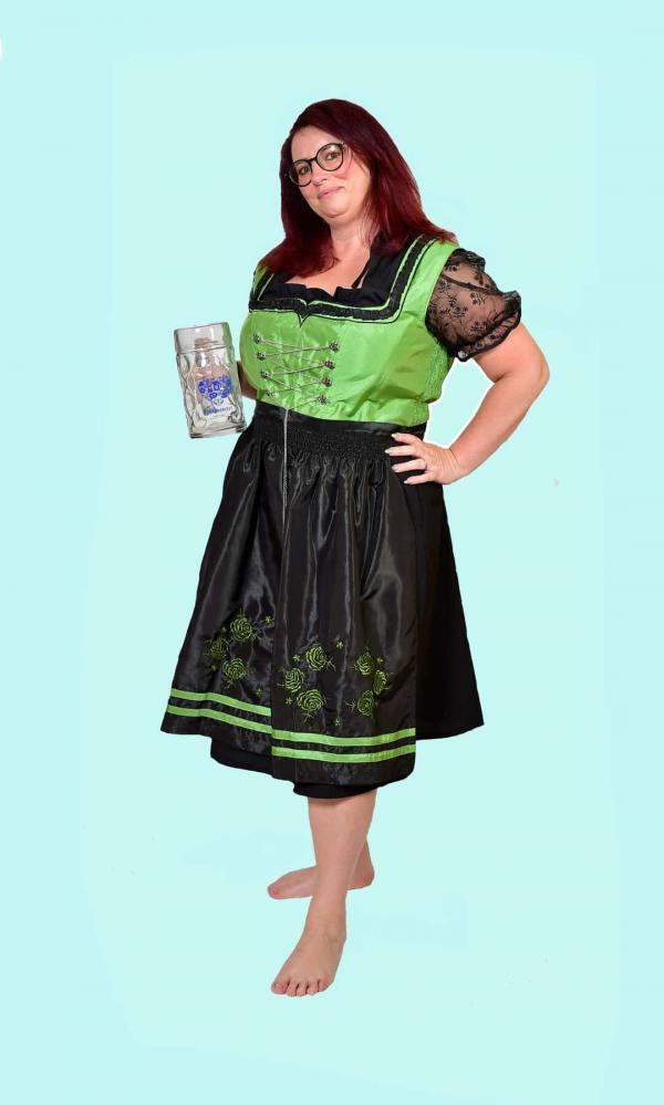 Kostüm Dirndl grüne Maid Gr. 48 für Erwachsene. 36,- € für vier Tage. Zubehör inklusive. Chemnitzer Kostümverleih. W-206