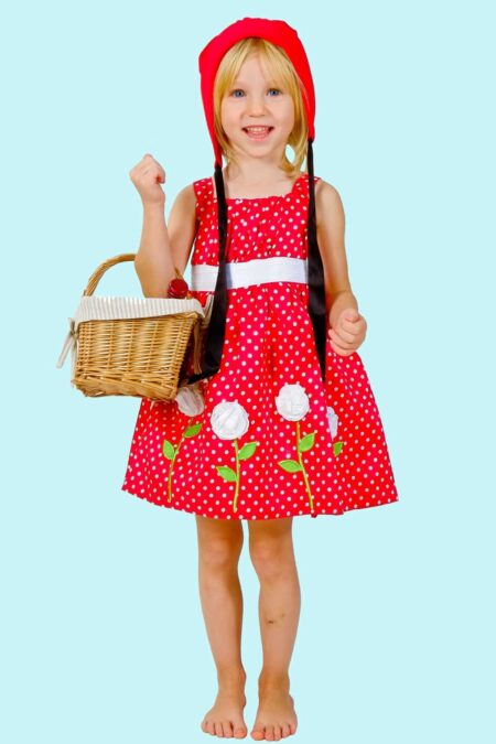 Kostüm Blumen Rotkäppchen Rosenrot Gr. 104 für Kinder. 13,- € für vier Tage.  Zubehör inklusive – Kostümverleih Chemnitz – Kostüm M-9