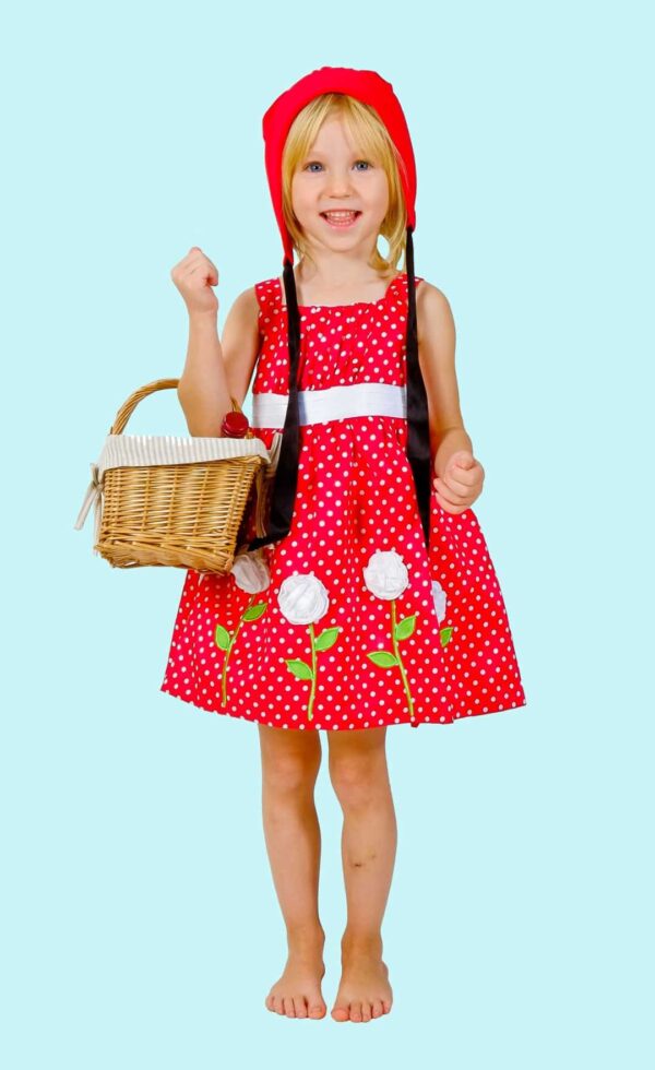 Kostüm Blumen Rotkäppchen Rosenrot Gr. 104 für Kinder. 13,- € für vier Tage.  Zubehör inklusive – Kostümverleih Chemnitz – Kostüm M-9