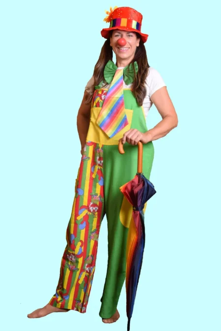 Kostüm Clown Clowning Regenbogen Gr. 42 für Erwachsene. 18,- € für vier Tage. Zubehör inklusive. Chemnitzer Kostümverleih B-73