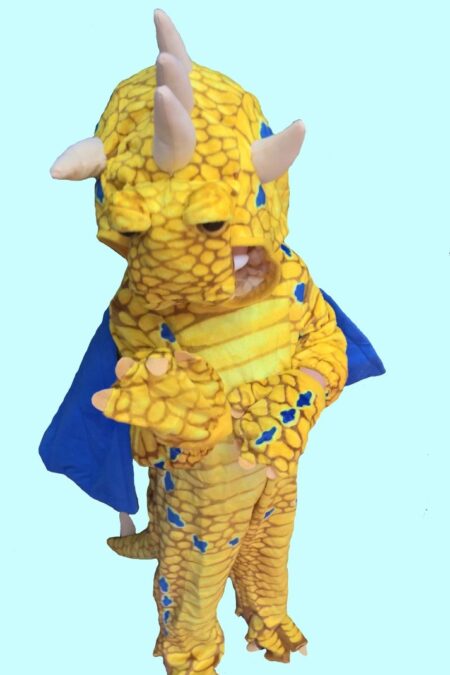 Kostüm Dino gelber Drache für Kinder. 17,- € für vier Tage. Gr. 98 Zubehör inklusive - Chemnitzer Kostümverleih - Kostüm T-43