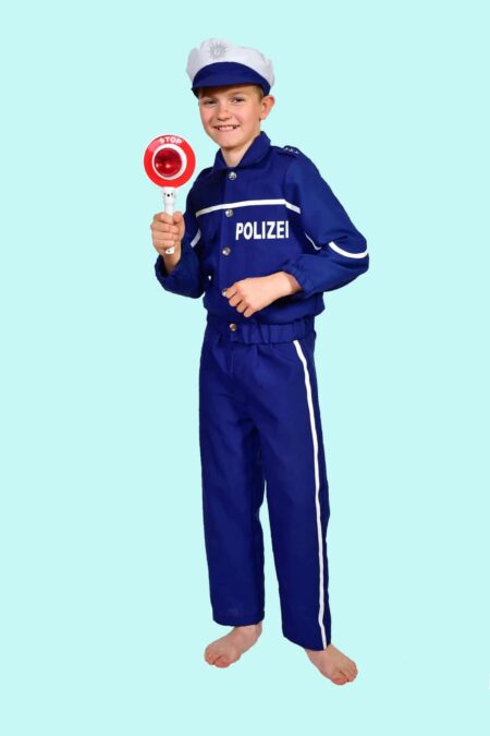 Kostüm Polizist Gr. 140 für Kinder. Europol. 14,- € für vier Tage. Zubehör inklusive. Chemnitzer Kostümverleih. Europol. B-23a