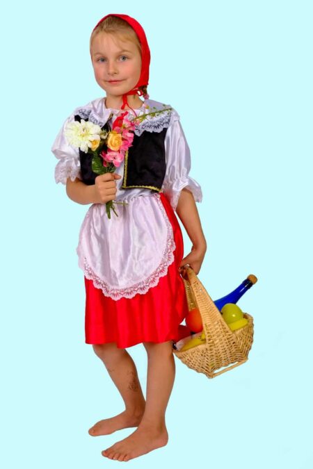 Kostüm Rotkäppchen Blumenkind Gr. 134 für Kinder. 13,- € für vier Tage. Zubehör inklusive – Kostümverleih Chemnitz – Kostüm M-8
