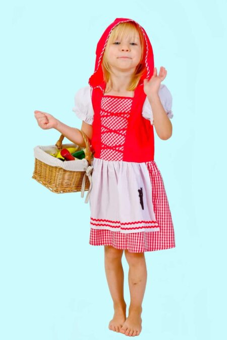 Kostüm Rotkäppchen Gr. 110 für Kinder. 13,- € für vier Tage. Gebr. Grimm.  Zubehör inklusive – Kostümverleih Chemnitz – Kostüm M-6