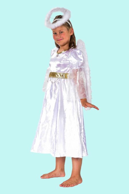 Kostüm Engel goldener Gürtel Gr. 140 für Kinder. 19,- € für vier Tage. Zubehör inklusive. Chemnitzer Kostümverleih. W-83