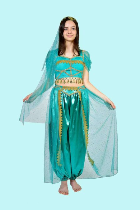 Kostüm grüne Bauchtänzerin Jasmin Gr. M für Jugendliche. 31,- € für vier Tage. Zubehör inklusive. Chemnitzer Kostümverleih. W-207