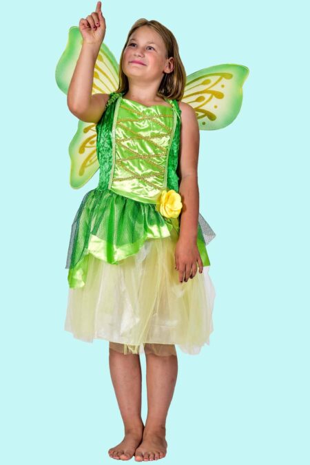 Kostüm Tinker Bell Glöckchen Naseweis grün Gr. 140 für Kinder. 19,- € für vier Tage. Zubehör inklusive. Chemnitzer Kostümverleih F-7