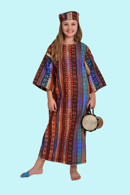 Kostüm Afrika braune Massai Gr. 146 für Kinder. 17,- € für vier Tage. Zubehör inklusive. Chemnitzer Kostümverleih. W-223