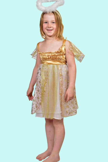 Kostüm goldener Engel Gr. 128 für Kinder. 15,- € für vier Tage.Zubehör inklusive. Chemnitzer Kostümverleih. W-88