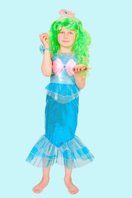 Kostüm Kleine grüne Meerjungfrau Gr. 134 für Kinder. 19,- € für vier Tage. Zubehör inklusive. Chemnitzer Kostümverleih F-22