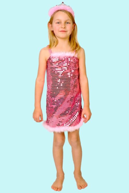 Kostüm Pajetten Disco Queen Gr. 120 für Kinder. 12,- € für vier Tage. Zubehör inklusive. Chemnitzer Kostümverleih. W-237