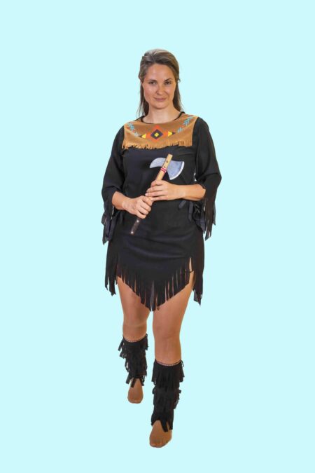 Indianerin Kostüm schwarze Squaw 4 X Gr. S-L für Erwachsene. Zubehör inklusive. Chemnitzer Kostümverleih. I-31