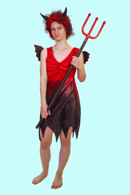 Kostüm Teufelin Lilith Gr. L für Kinder. Zubehör inklusive. Chemnitzer Kostümverleih. H-105