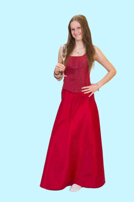 Rotes schlichtes elegantes Kleid Abschlussfeier Gr. 34-36 für Jugendliche. Zubehör inklusive. Chemnitzer Kostümverleih. FM-39